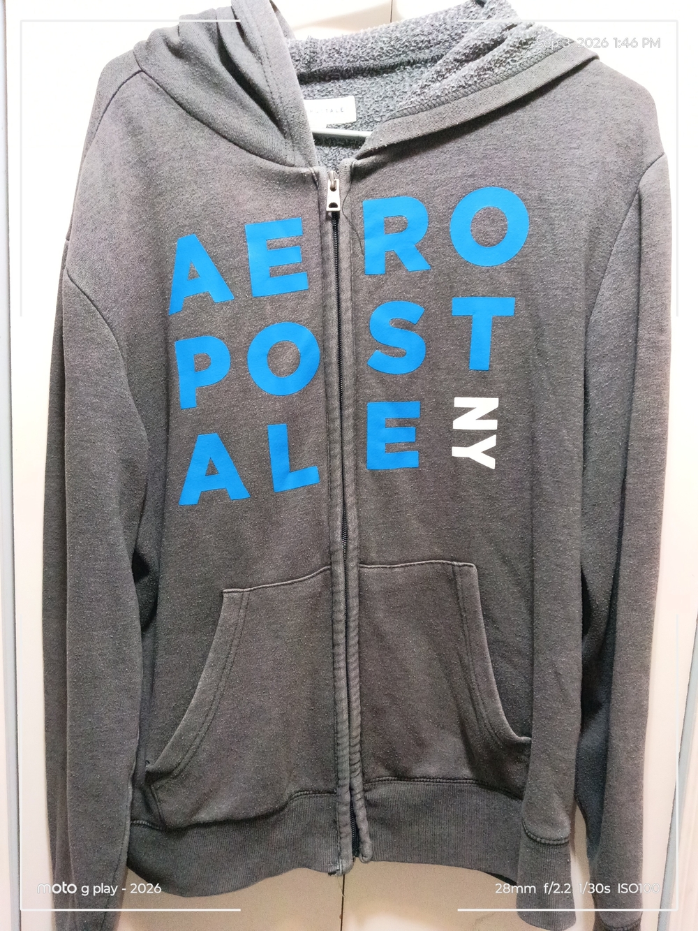 Aeropostale Gray Zip-Up Hoodie with Blue Logo